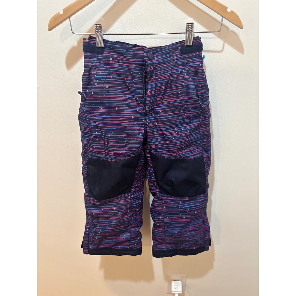 LL Bean Kids Snow Pants Navy Pink Blue Striped Stars Insulated Ski Bibs Size 4